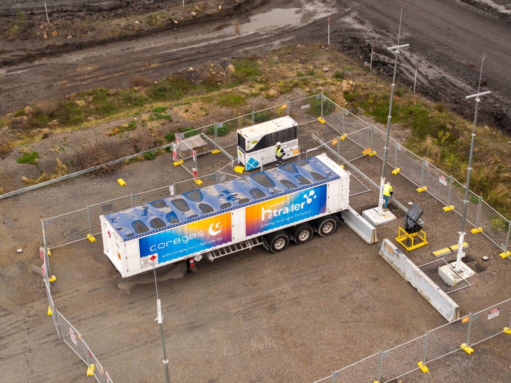 aerial view of hydrogen generator, and hydrogen refuelling tank on site